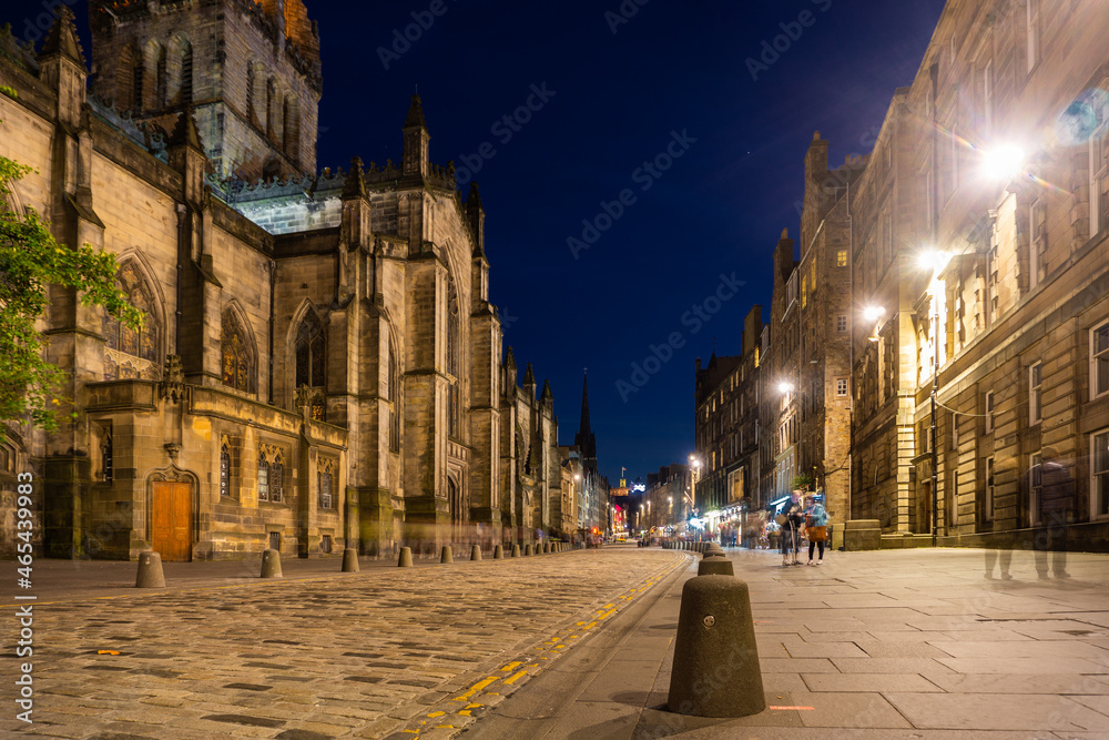 Old Town of Edinburgh by night, the oldest part of Scotland's capital city.