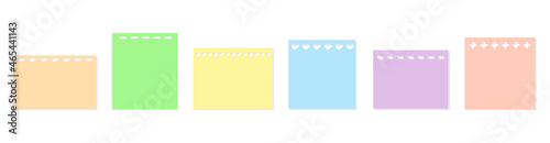 Note sticker colorful set. Blank sheets with different holes, to do list and office notice, sticky note, torn piece of paper and notebook page, shapes square and rectangle. Vector illustration
