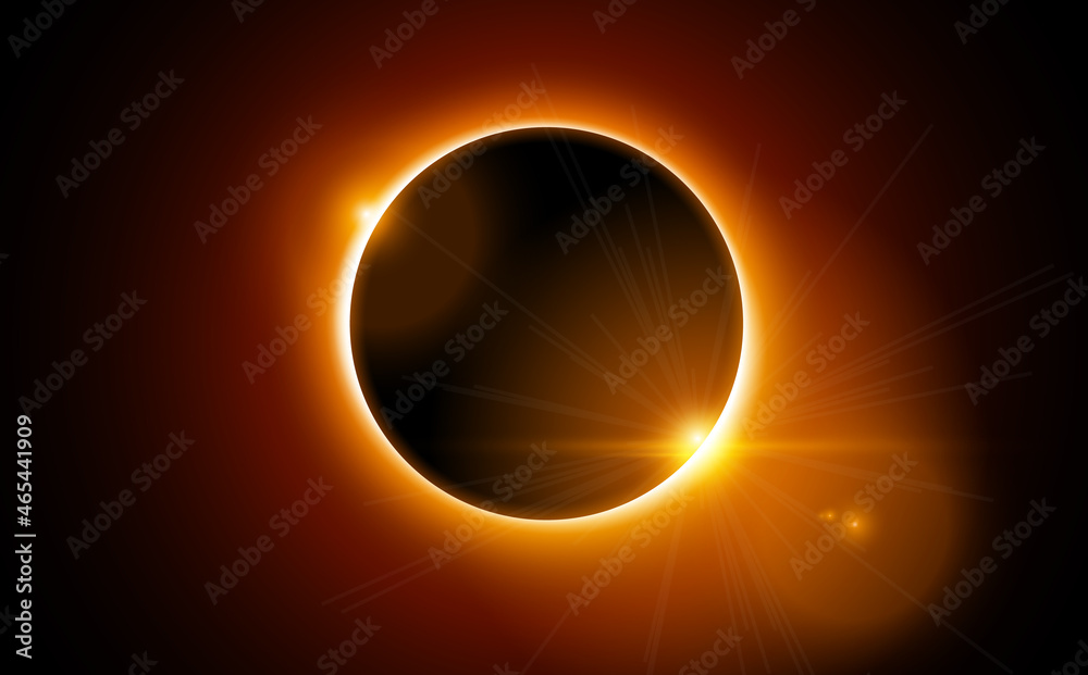 Solar eclipse vector total sun background. Moon eclipse glow in space. Solar planet circle - obrazy, fototapety, plakaty 