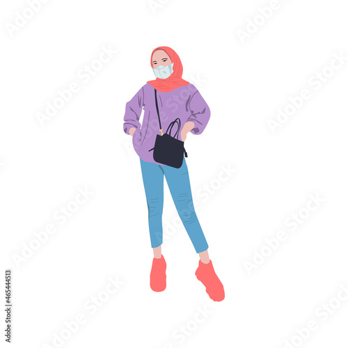 vector illustration of female character in hijab in style