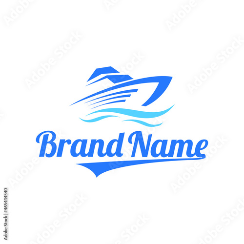 Creative Blue Yacht Boat Logo Design Vector Symbol Illustration Stock Illustration