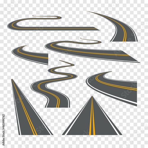 Vector road way winding journey highway illustration. Asphalt street path isolated road