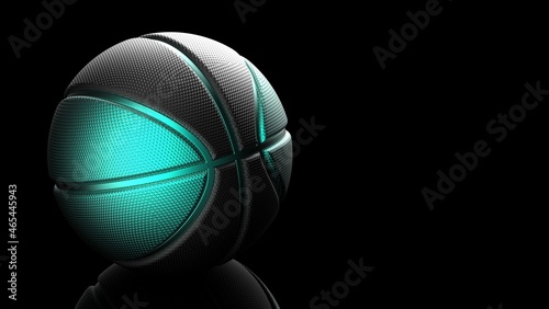 Metallic Green-Black Basketball Design Background.  3D illustration. 3D CG. High quality rendering. © DRN Studio