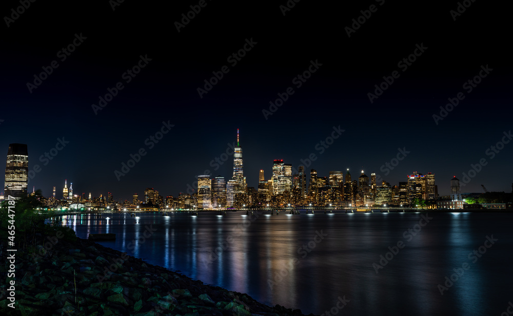 The NYC skyline at night as seen from Liberty State Park