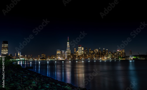 The NYC skyline at night as seen from Liberty State Park