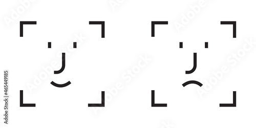 Black happy and sad smile. Computer elements. Outline frame. Communication background. Vector illustration. 