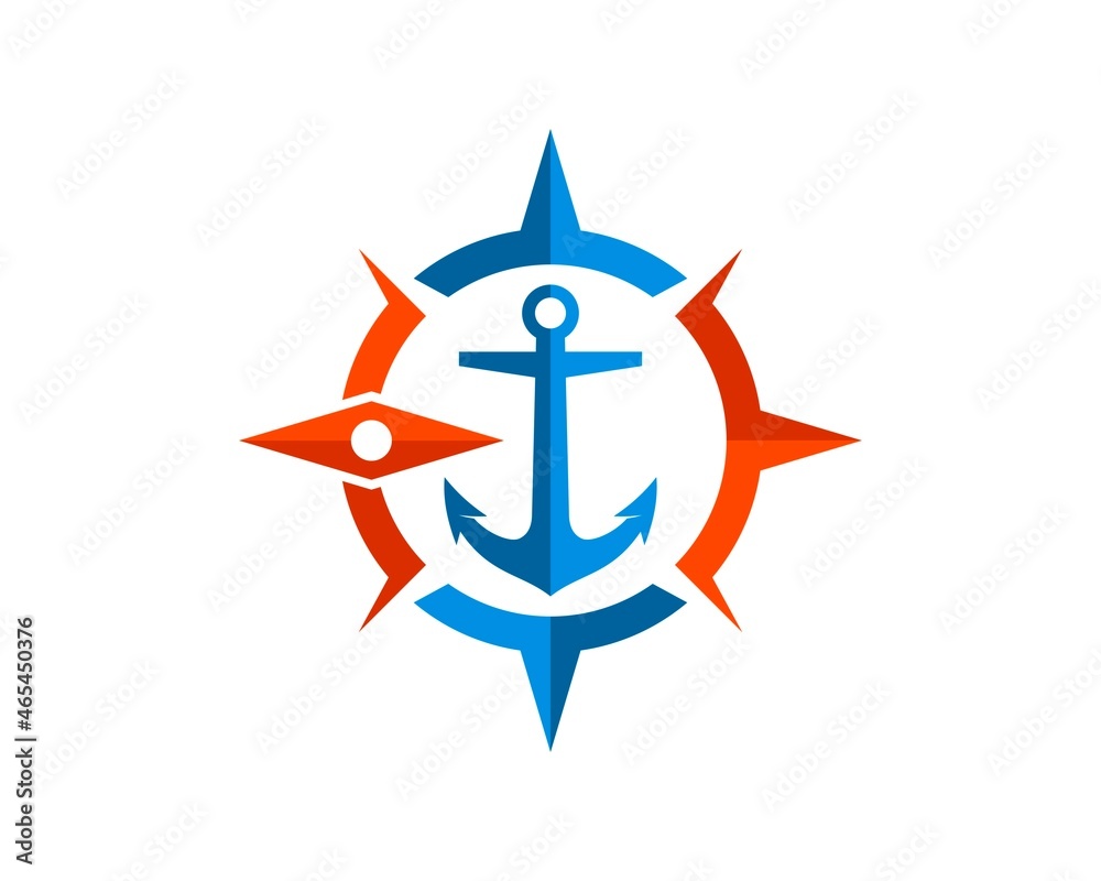 Modern compass with anchor ship inside Modern compass with anchor ship inside