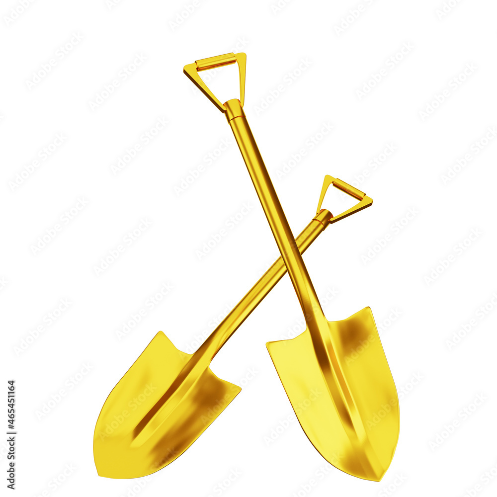 Gold shovel on white background. 3D illustration Stock Illustration