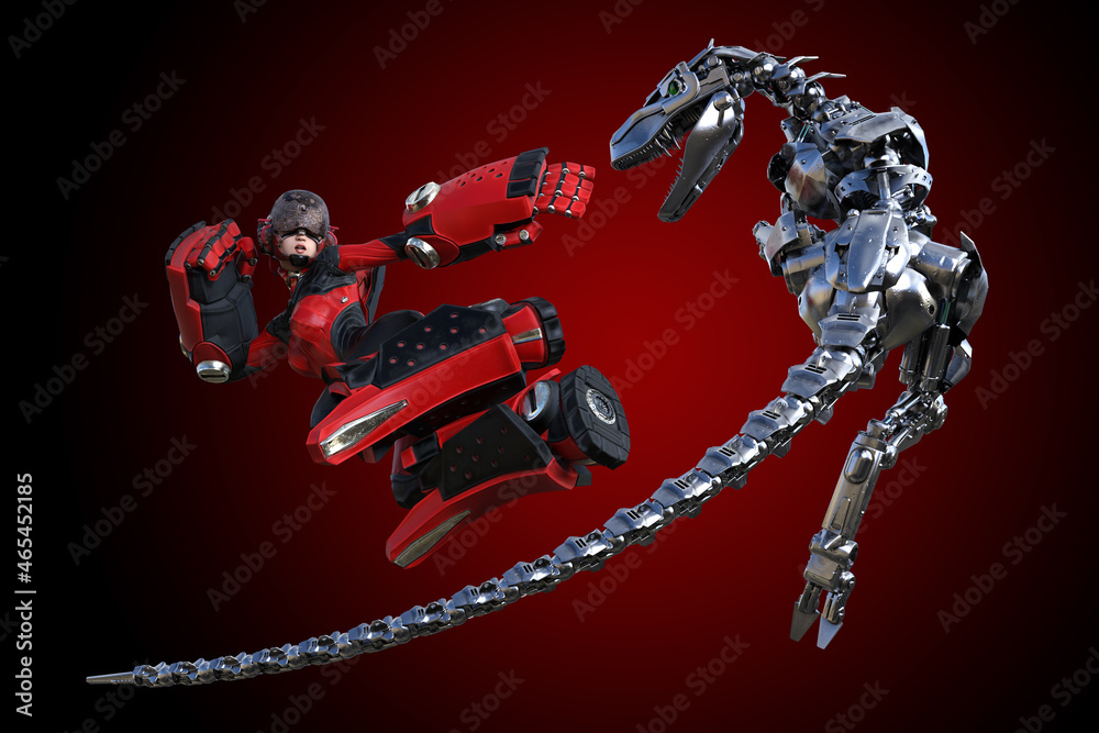 ロボットスーツを着た若い女性がロボット怪獣と戦う Stock イラスト Adobe Stock