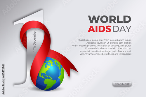 Simple World Aids Day with gray Number one, red ribbon and earth illustration