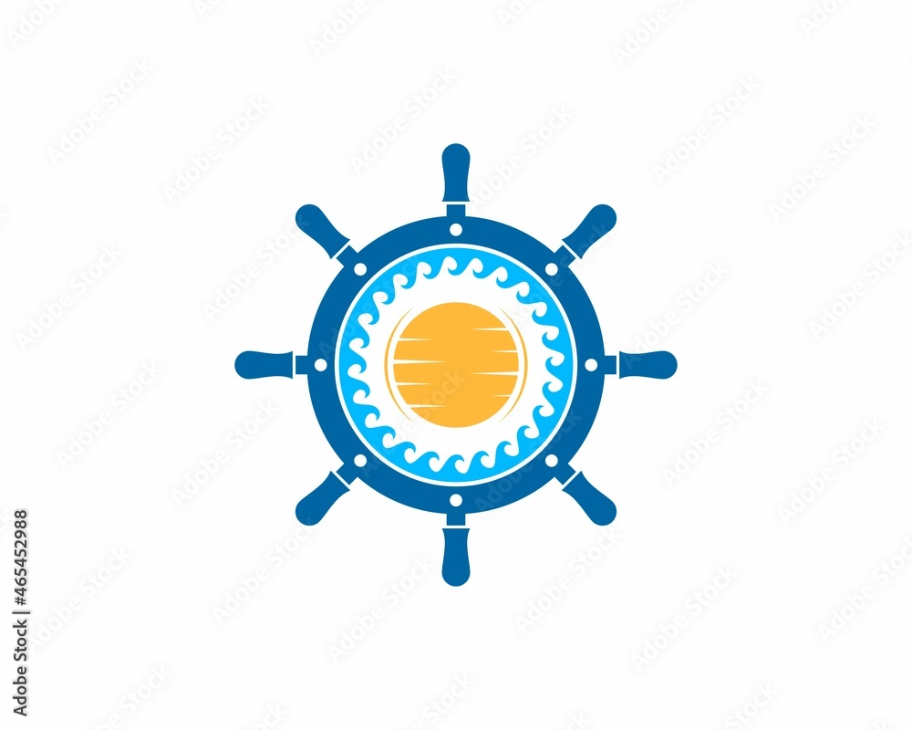 Ship steering wheel with sea wave inside Ship steering wheel with sea wave inside