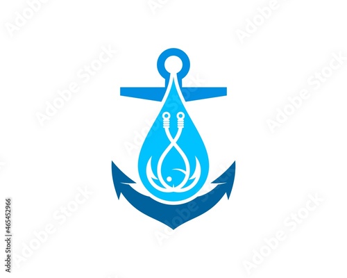 Anchor ship with water drop and fishing bait inside