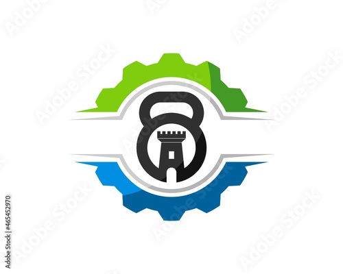 mechanical gear with gym kettle bell and fortress inside
