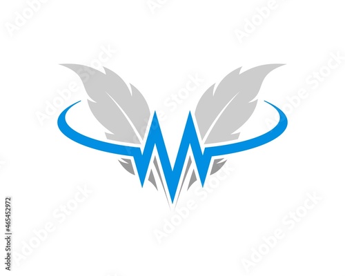 Twin writer feather with M letter initial inside
