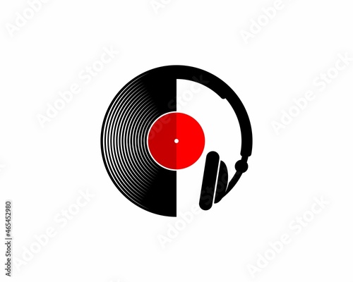 Combination headphone with vinyl record illustration