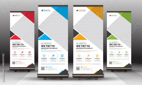 Abstract Unique Business Corporate Roll Up Banner Signage Standee Template Clean Design for Office, Company, and Multipurpose Use with Creative Concept, Shapes, and Idea