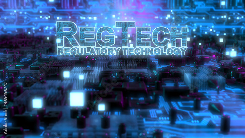 Regtech - Regulatory technology, information tech to enhance regulatory processes - Conceptual 3D Illustration Rendering