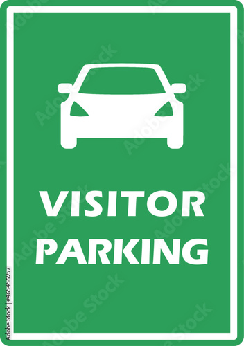 Visitor parking board. Vehicle park area for guests. Outdoor car stop space. Green color street sign vector illustration.