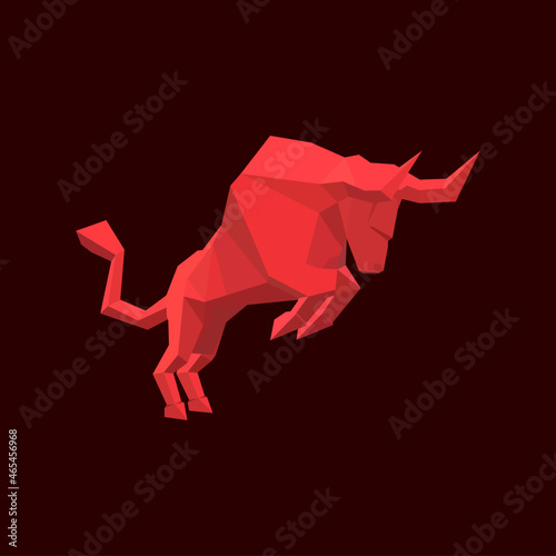 Charging bull vector artwork. Market uptrend bullish pattern. Horns pointed running taurus. Vector illustration.