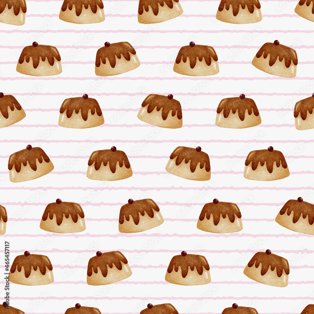Fototapeta premium cute caramel custard pudding seamless pattern