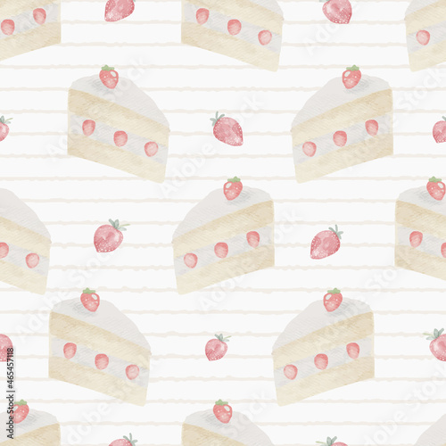 Fotografia, Obraz watercolor cute strawberry shortcake seamless pattern in pastel color