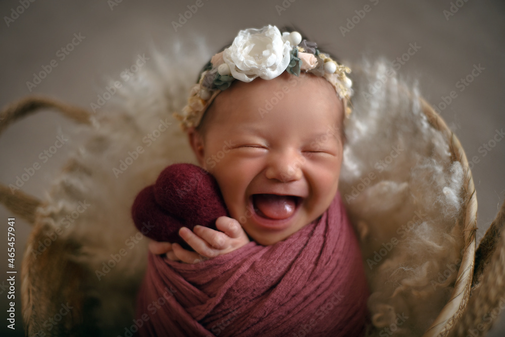 Cute adorable little small newborn baby girl posing smiling sleeping Cute adorable little small newborn baby girl posing smiling sleeping