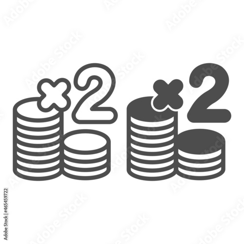 Casino chips, double bet, stack of coins line and solid icon, gamblimg concept, poker token vector sign on white background, outline style icon for mobile concept and web design. Vector graphics.