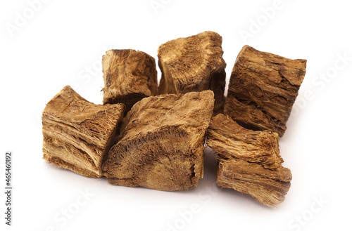 cut the root of an arrowroot, chopped Kudzu  isolated on white background