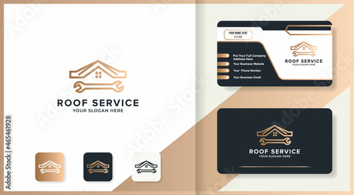 wrench house roof logo template and business card design