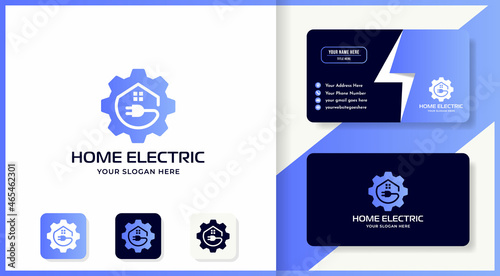 shapes gear plug house logo design and business card