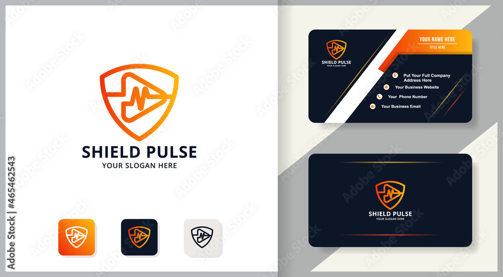 shield pulse music play button logo combination, inspiration logo for treatment and entertainment shield pulse music play button logo combination, inspiration logo for treatment and entertainment