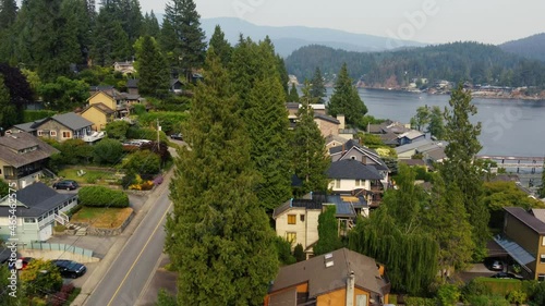 Wallpaper Mural Top-down view of wealthy houses and trees with mountain near the creek in BC Torontodigital.ca