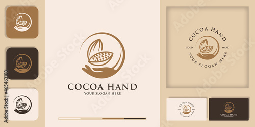 hand cocoa beans logo inspiration for food, bread and chocolate preparations