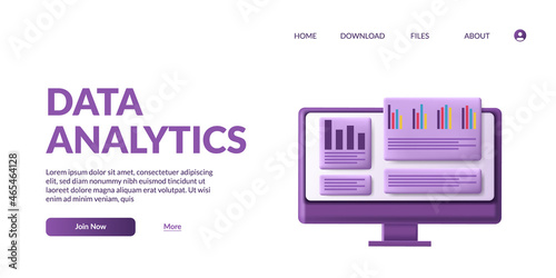 stats big Data analytics dashboard and business finance report investment or website SEO concept with 3d cute computer monitor