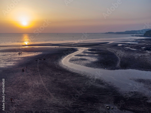 Aerial footage of the beach at Murud on the Indian western coast, south of Mumbai India.