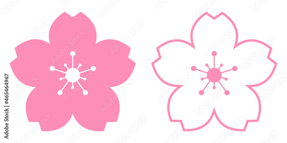 Cherry Blossom Sakura Icons on White Background