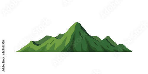 Montaña con bosque. Concepto de relieve de cordillera y naturaleza. Ilustración vectorial, estilo verde © Frank