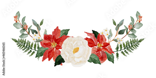 watercolor christmas poinsettia flower bouquet elements collection