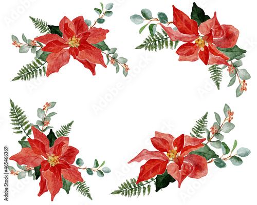 watercolor christmas poinsettia flower bouquet elements collection