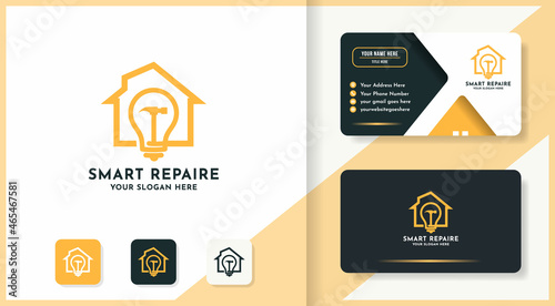 hammer bulb house combination logo and business card design