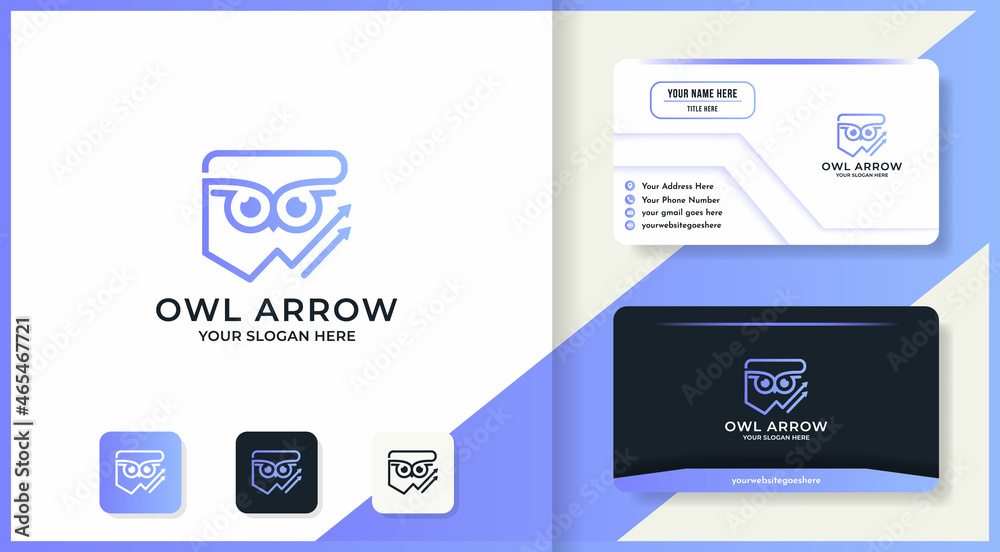 owl arrow line logo design and business card
