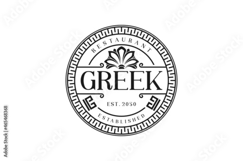Ancient Greek Coin ornament with Flower, border pattern vintage label badge emblem logo design vector restaurant classic