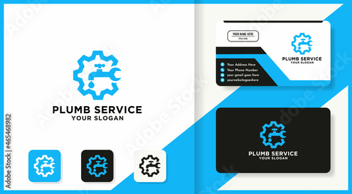 faucet gear tool combination logo and business card design