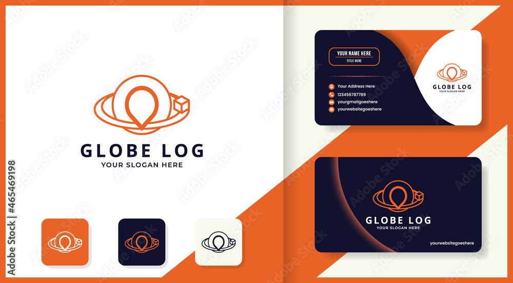 box globe location logo and business card design box globe location logo and business card design