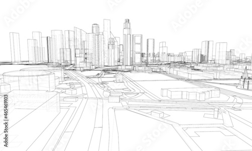 City view. Buildings and streets. Vector