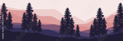 tree silhouette at mountain landscape vector illustration design for wallpaper design, design template, background template, and tourism design template