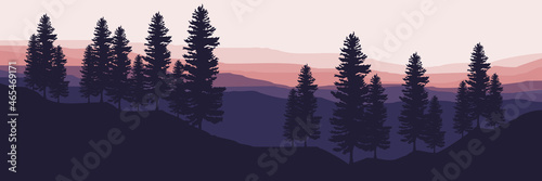 tree silhouette at mountain landscape vector illustration design for wallpaper design, design template, background template, and tourism design template