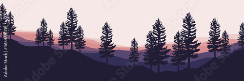 tree silhouette at mountain landscape vector illustration design for wallpaper design, design template, background template, and tourism design template