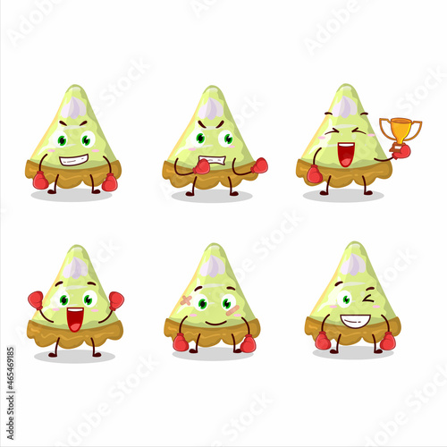 A sporty slice of key lime pie boxing athlete cartoon mascot design