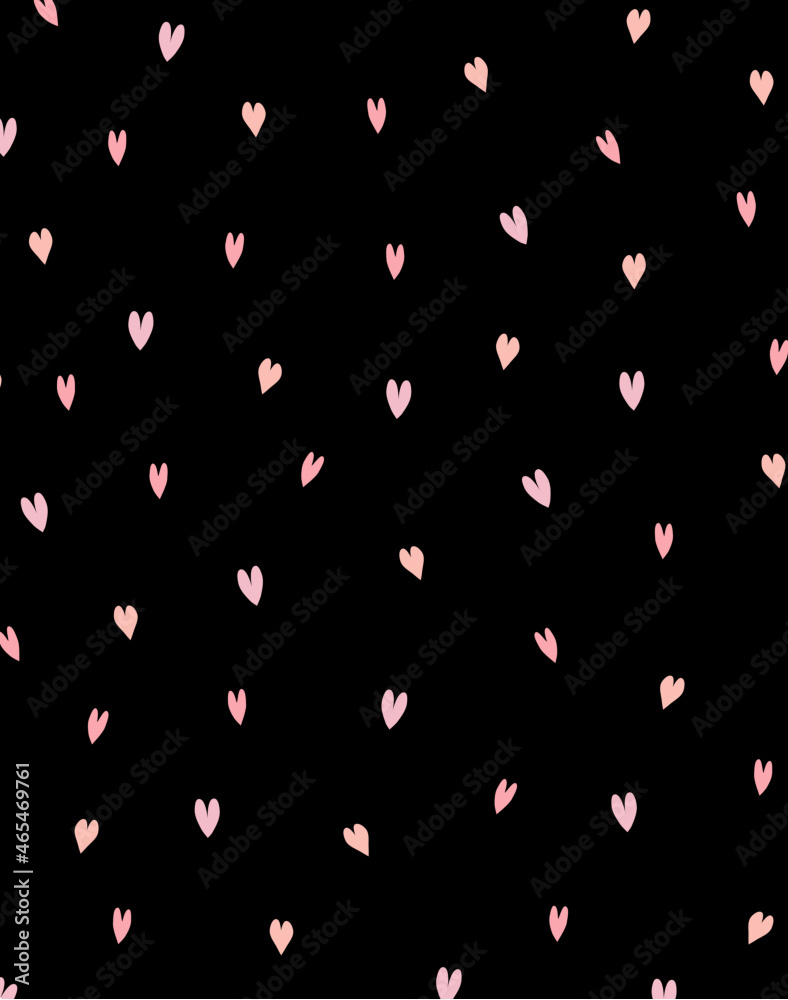 Tiny pink hearts on black seamless pattern